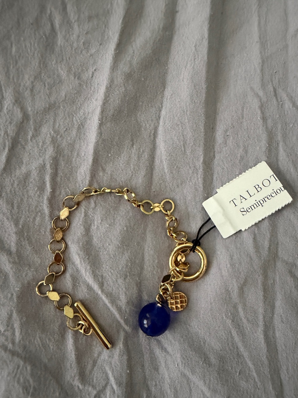 NWT Talbots Semiprecious Gold Charm Bracelet with Blue Stone | Elegant Layering